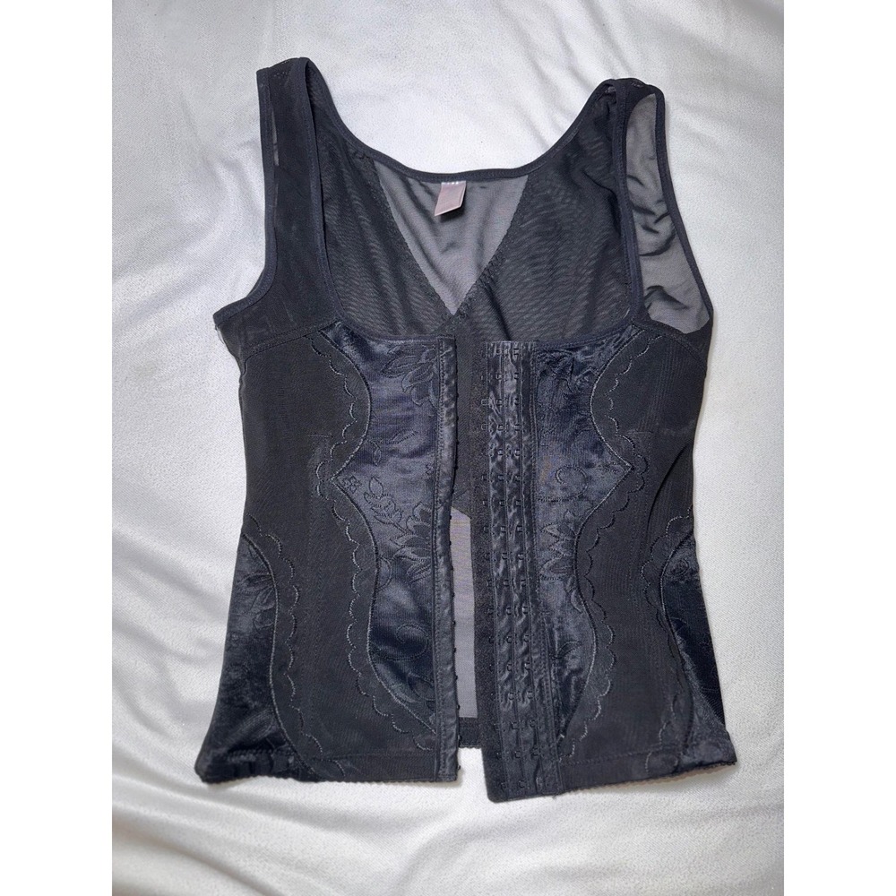 Catherines Intimates Black Mesh Floral Embroidered Waist Trainer Shaper Vest M